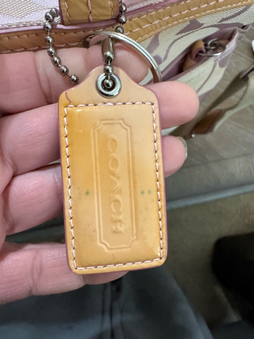 Coach Pink and Tan Signature Canvas Tote/ Diaper bag with Charm - Picture 8 of 17